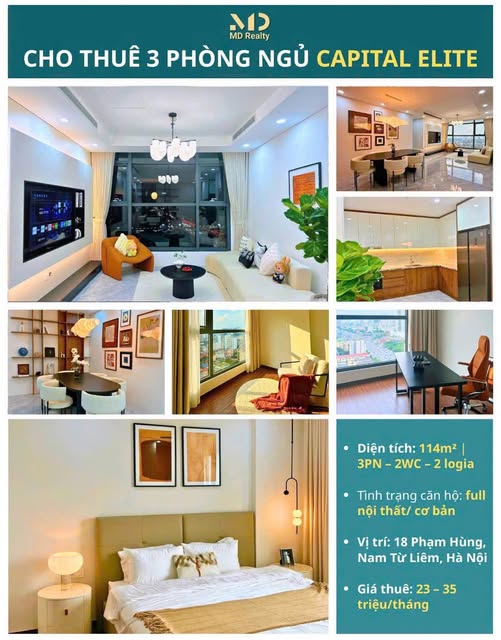 Cho thuê căn hộ Capital Elite, 3 phòng full nội thất xịn sò