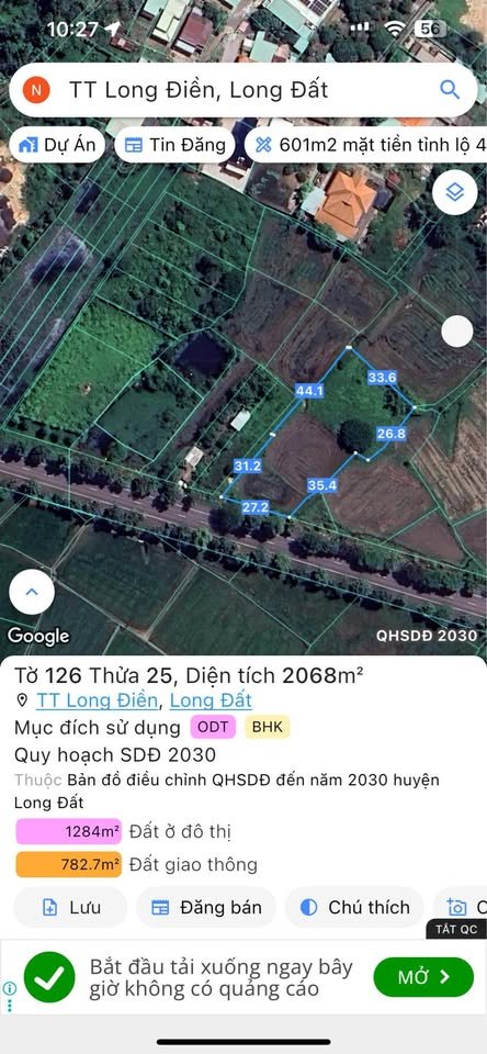 Đất vàng Long Điền, mặt tiền quốc lộ 55, 2068m², sổ riêng, giá 15 tỷ