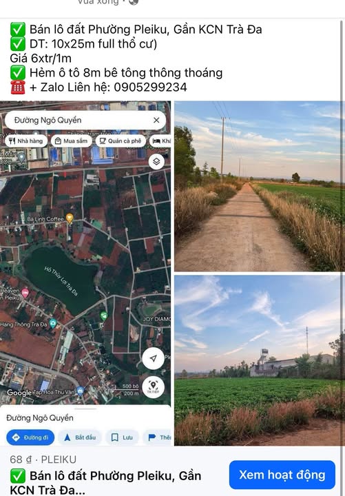 Chủ nhà kẹt tiền cần bán gấp lô đất siêu đẹp tại phường Pleiku, Tỉnh Gia Lai