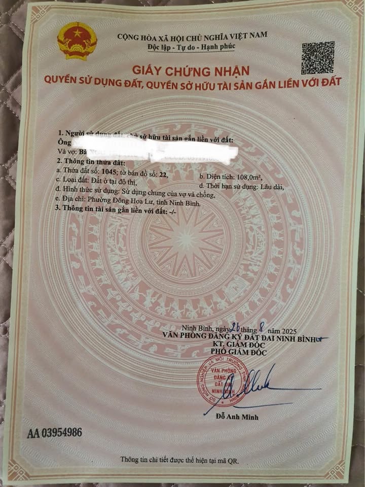 Đất Ninh Bình, 108m2 mặt tiền 6m, đường 15m, giá tốt