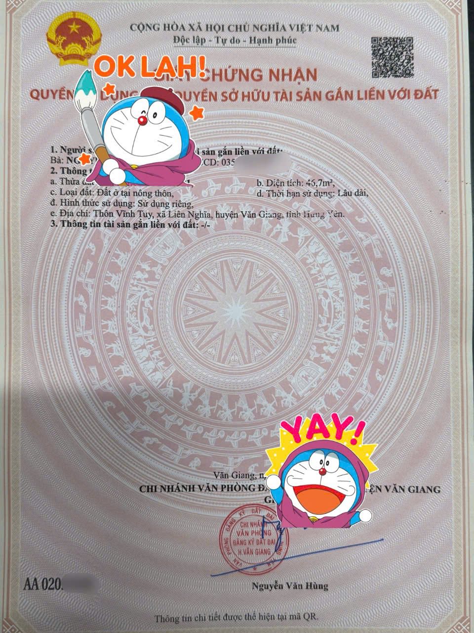 Đất Văn Giang, lô 46,7m² hướng Đông Bắc