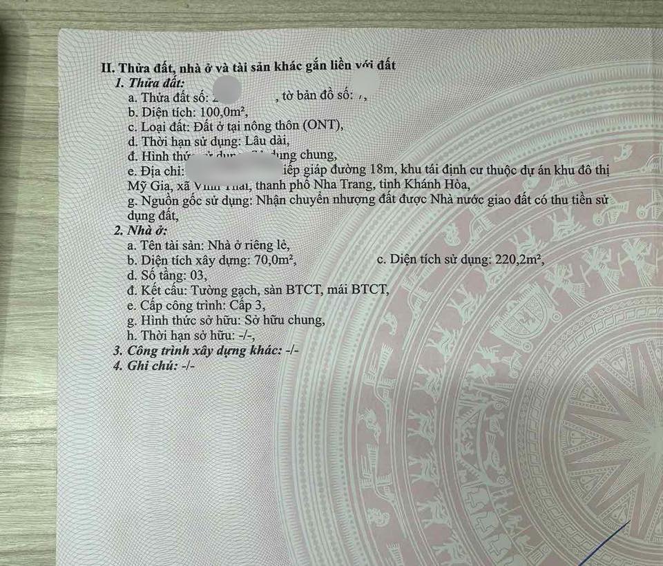 Nhà 3 tầng tại khu tái định cư Mỹ Gia, đường số 6, thành phố Nha Trang, tỉnh Khánh Hòa