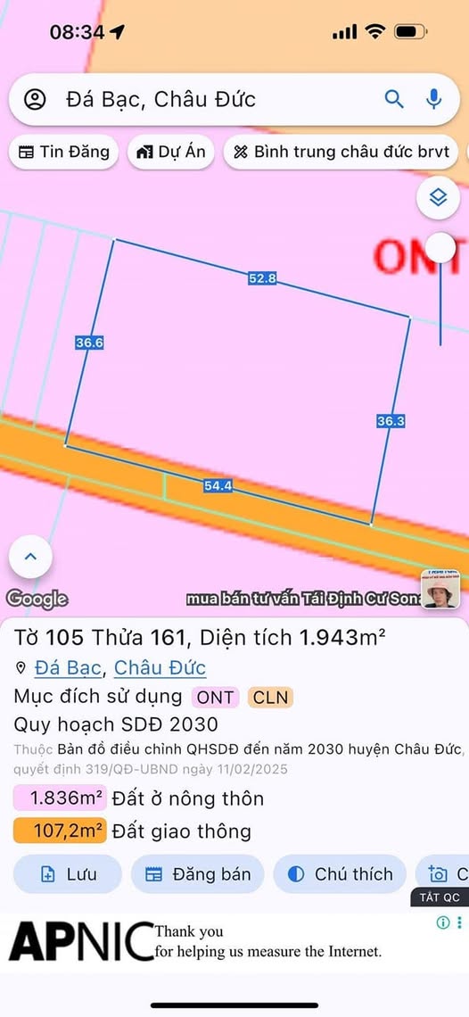 Đất Đá Bạc, Châu Đức 2 sào full hồng, giá hời bỏ xỉ