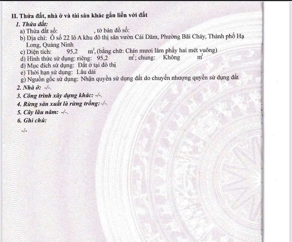 Bán đất nền dự án Cái Dăm, Bãi Cháy, Hạ Long, Quảng Ninh, 95,2m2, sổ đỏ chính chủ