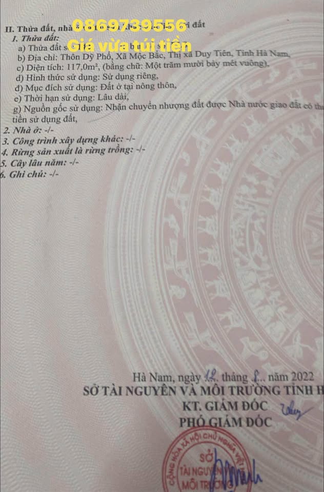 Bán đất đấu giá Mộc Bắc, Kim Bảng, Hà Nam 117m2, mặt tiền rộng, ô tô đỗ cửa