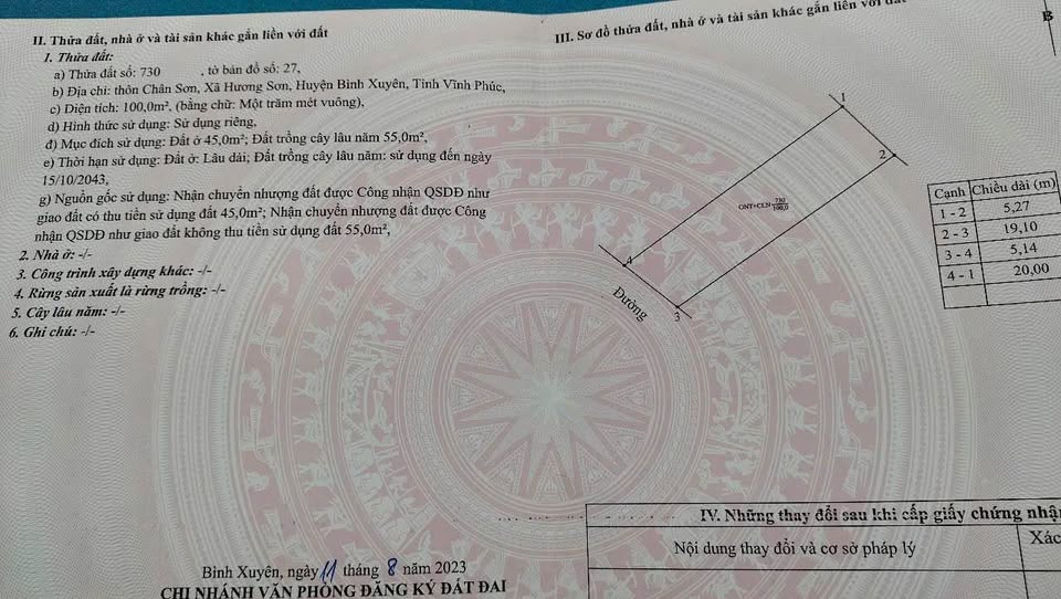 Lô đất vàng trục chính Chân Sơn, Bình Xuyên, Vĩnh Phúc, 100m2, giá chỉ 1,6 tỷ