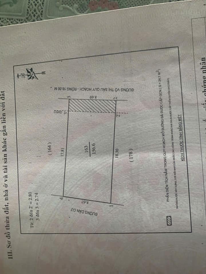Mặt đường Võ Thị Sáu đất vàng 157.6m2, nở hậu, tặng nhà 2 tầng, hướng Đông ghé Nam