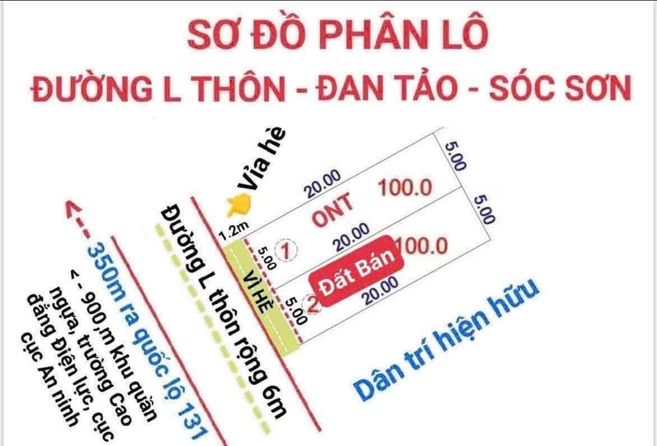 Đất Sóc Sơn 100m2 full thổ cư, mặt tiền 5m, gần chợ đại học Điện Lực