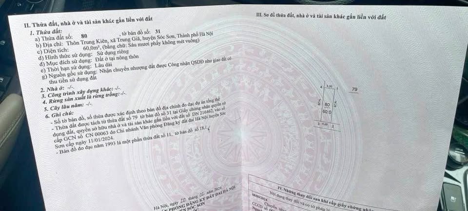 Bán gấp 60m2 đất Trung Giã, Sóc Sơn ô tô vào tận cửa