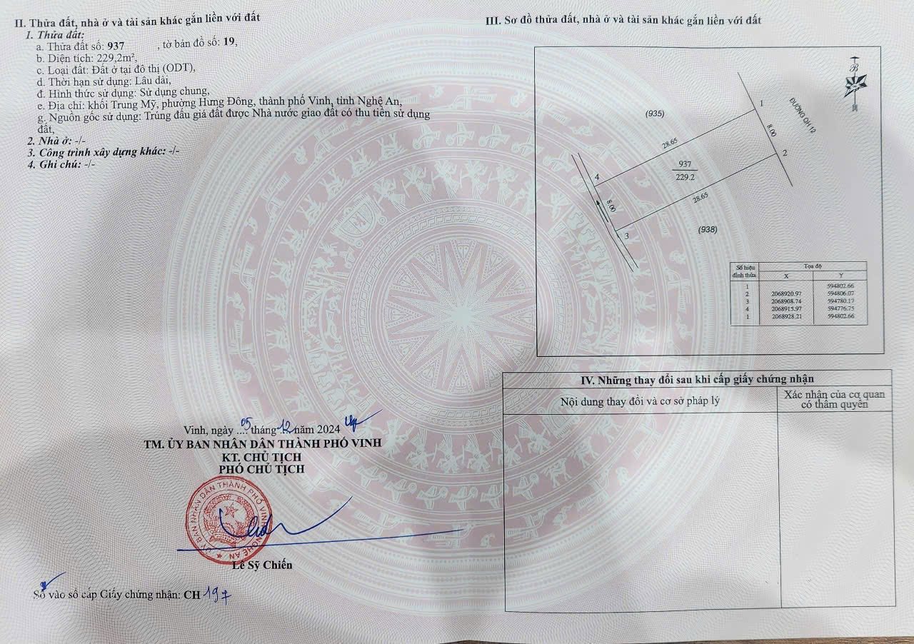 Bán đất đấu giá Trung Thành, thành phố Vinh, Nghệ An 229m2, mặt tiền 12m