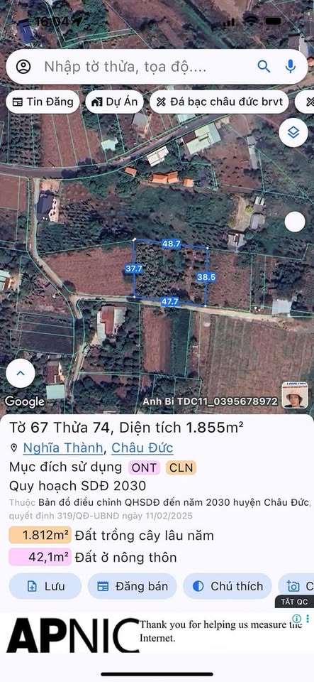 Bán gấp 2000m2 đất vườn Nghĩa Thành, Châu Đức - Cơ hội đầu tư sinh lời