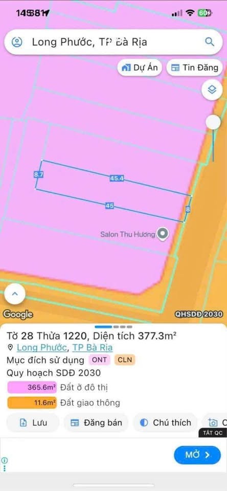 Bán gấp đất mặt tiền Hương Lộ 8, Long Phước, Bà Rịa 377m2, hướng Đông Nam