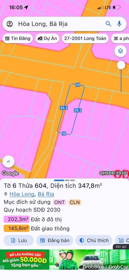 Đất Hòa Long gần chợ, trường học, diện tích 10m x 35m, thổ cư 60m2, giá 3,3 tỷ