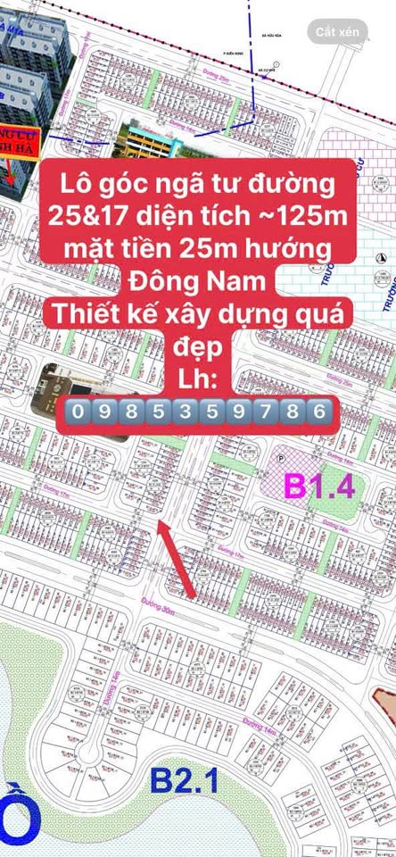 Góc VIP ngã tư đường 25-17, mặt tiền 25m, kinh doanh đỉnh tại Thanh Hà, Hải Dương