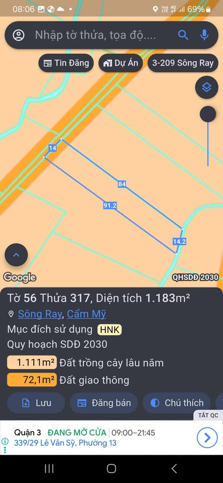 Đất vàng Lâm San, 1 sào 2 mặt tiền 14m, vườn cây trĩu quả, giá hời 550 triệu