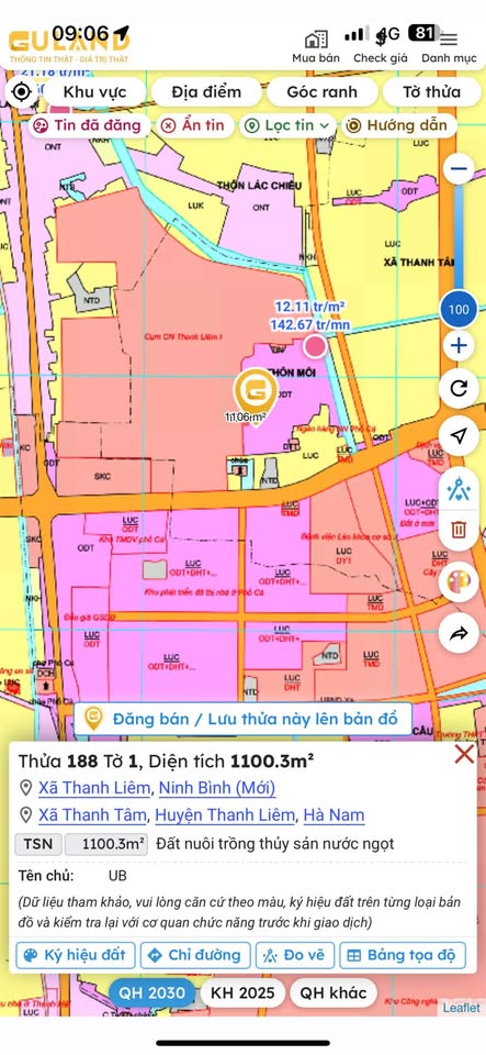 Bán đất mặt tiền view sông, đường nhựa 2 ô tô tránh, 106m2, Bình Lục, Hà Nam