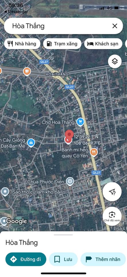 Bán đất đường nhựa sổ đỏ 120m2 gần chợ sáng Hoà Thắng