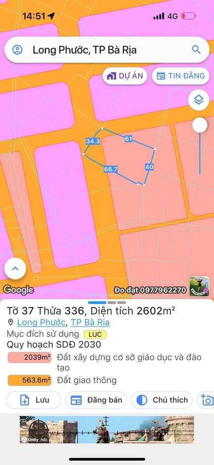 Bán 2,5 sào ruộng Long Phước đầu tư đón đền bù quy hoạch giáo dục