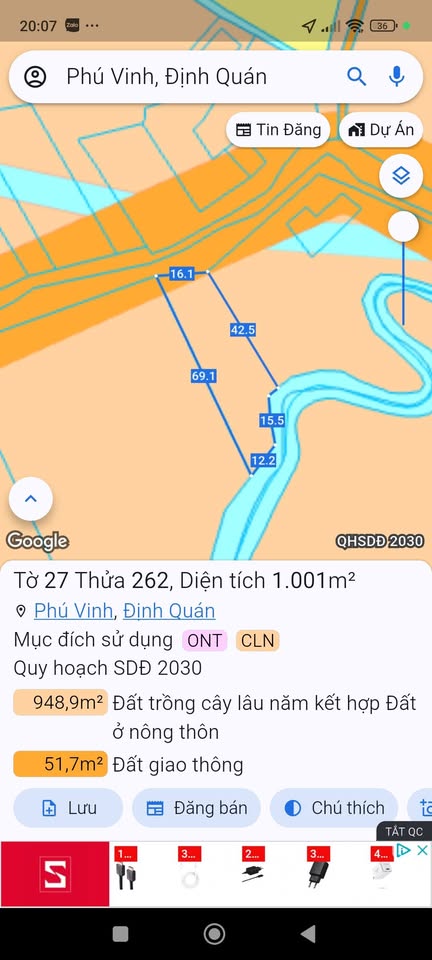 Bán đất 1 sào mặt tiền 16m, giáp suối tại Phú Vinh, Đồng Nai