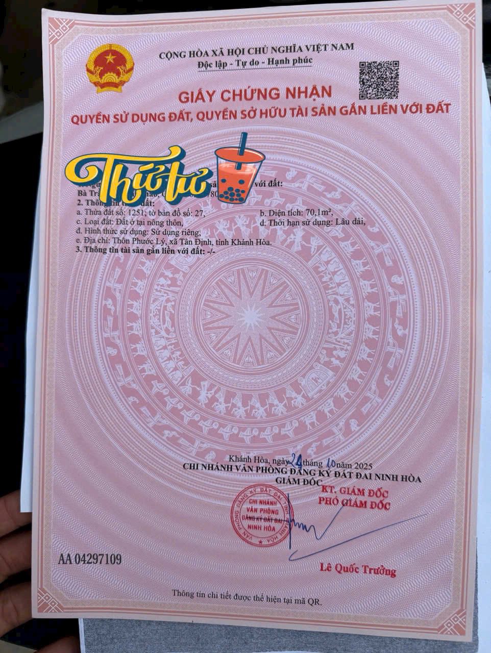 Đất nền Phước Lý, Tân Định 70m2, đường 10m, giá chỉ 4xx triệu, sổ sẵn sàng