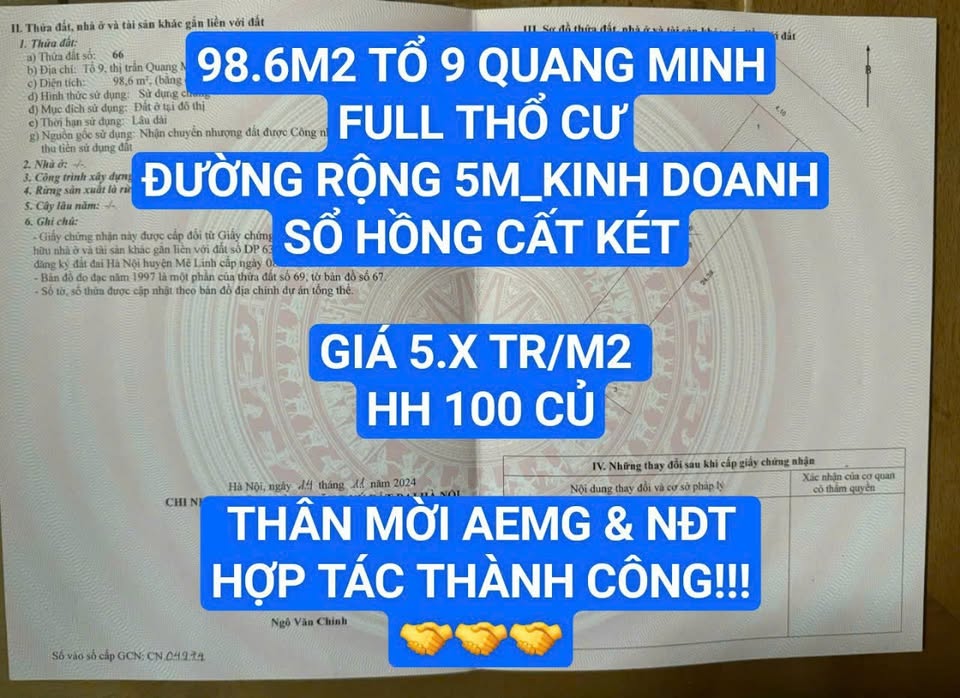 Đất Mê Linh - Mặt tiền 4m, đường 5m, kinh doanh đỉnh, giá chỉ 5x triệu/m2