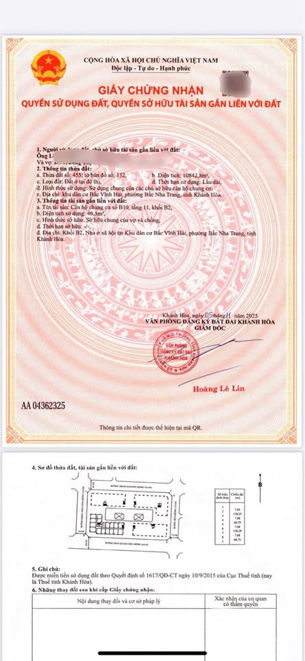 Bán căn hộ Hoàng Quân, Nha Trang, sổ hồng lâu dài, giá tốt