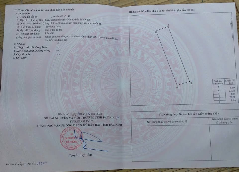 Đất Đại Phúc 116m2, mặt tiền 5m, hướng Tây Bắc - Cơ hội vàng cho nhà trọ