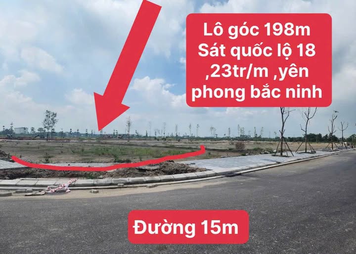 Bán đất lô góc 198m2 mặt tiền 15m tại Yên Phong, Bắc Ninh