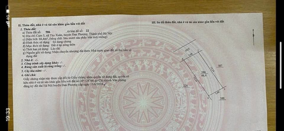 Bán đất Thọ Xuân, Đan Phượng - Diện tích 66.4m2, ô tô đỗ cửa, giá đầu tư