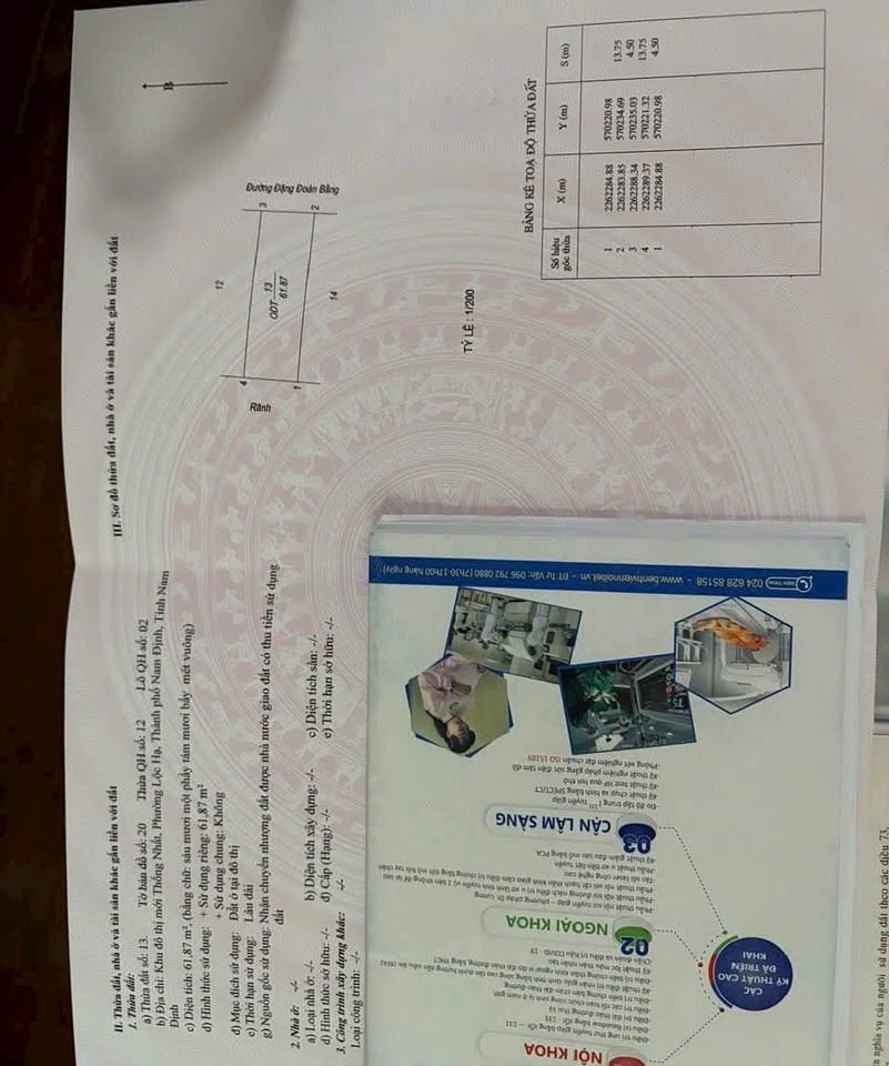 Bán đất mặt đường Đặng Đoàn Bằng, khu đô thị Thống Nhất 61,87m2, mặt tiền 4,5m