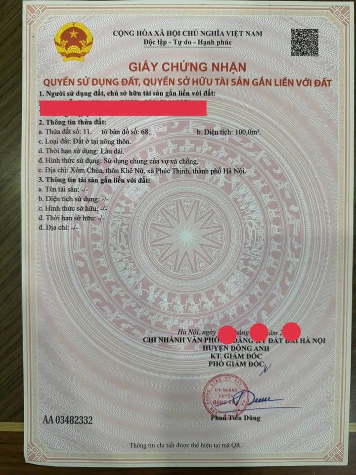 Bán đất 100m2, mặt tiền 6,25m, hướng Đông, Nguyên Khê, Đông Anh, Hà Nội