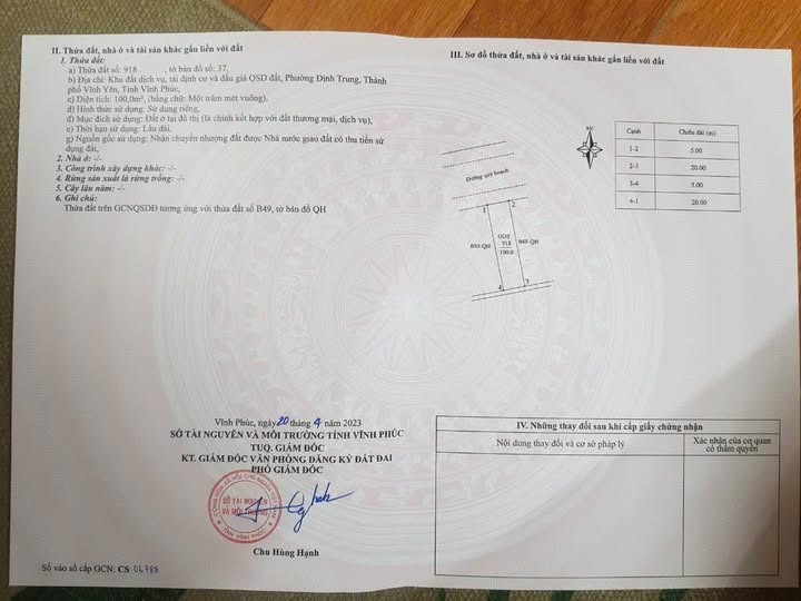 Đất Vĩnh Yên 100m2 - Hướng Tây Bắc - Giá 4.5 tỷ