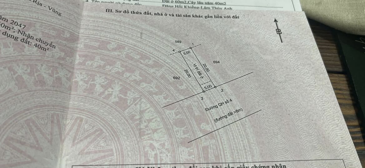 Bán gấp lô đất 5.200m2, 60m2 thổ cư tại Phú Thạnh, Bà Rịa - Vũng Tàu