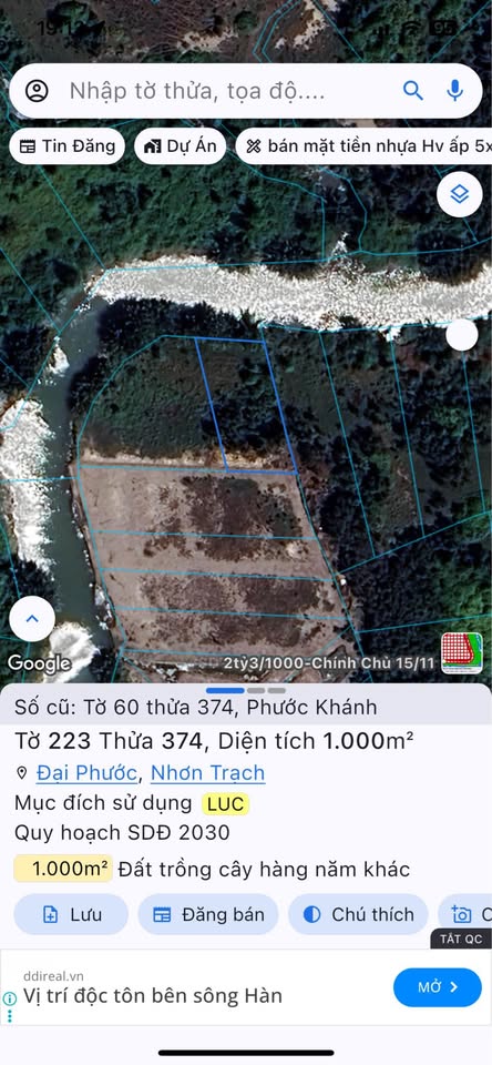 Đất mặt tiền sông Đồng Nai, 1000m2 giá yêu thương