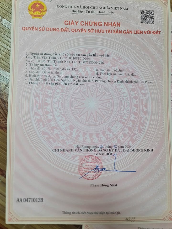 Bán đất 157m2 ngõ ô tô đường Hòa Nghĩa, gần Vinhomes, giá 1.5 tỷ