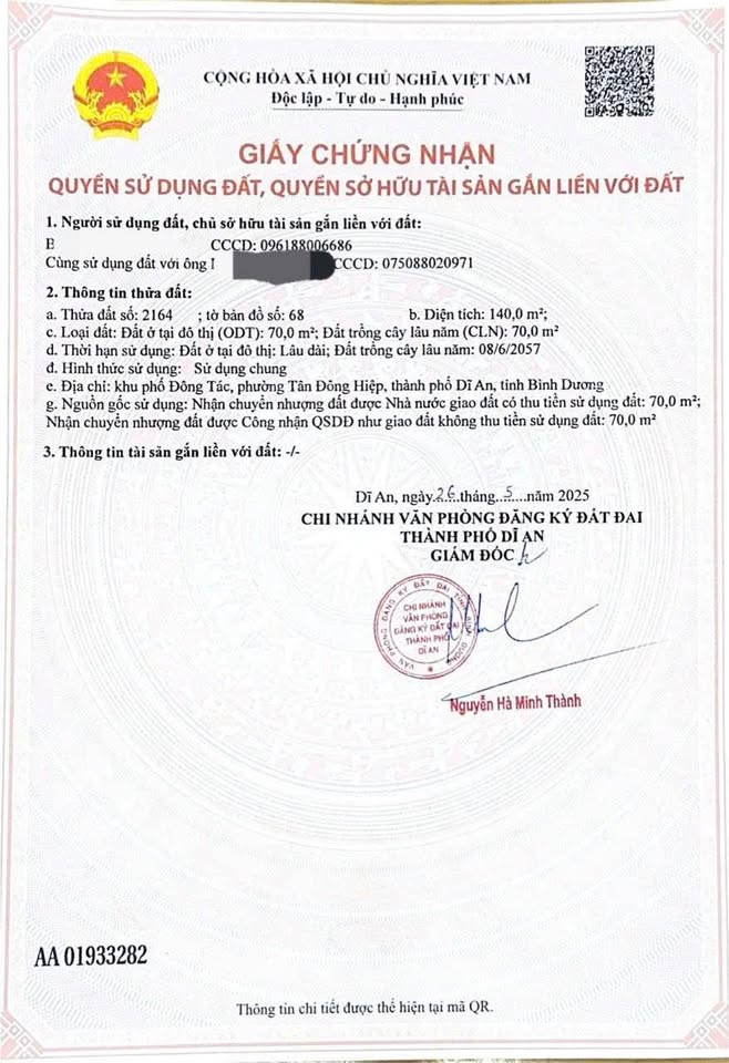 Đất Dĩ An 140m² sát chợ, đường thông kinh doanh đỉnh