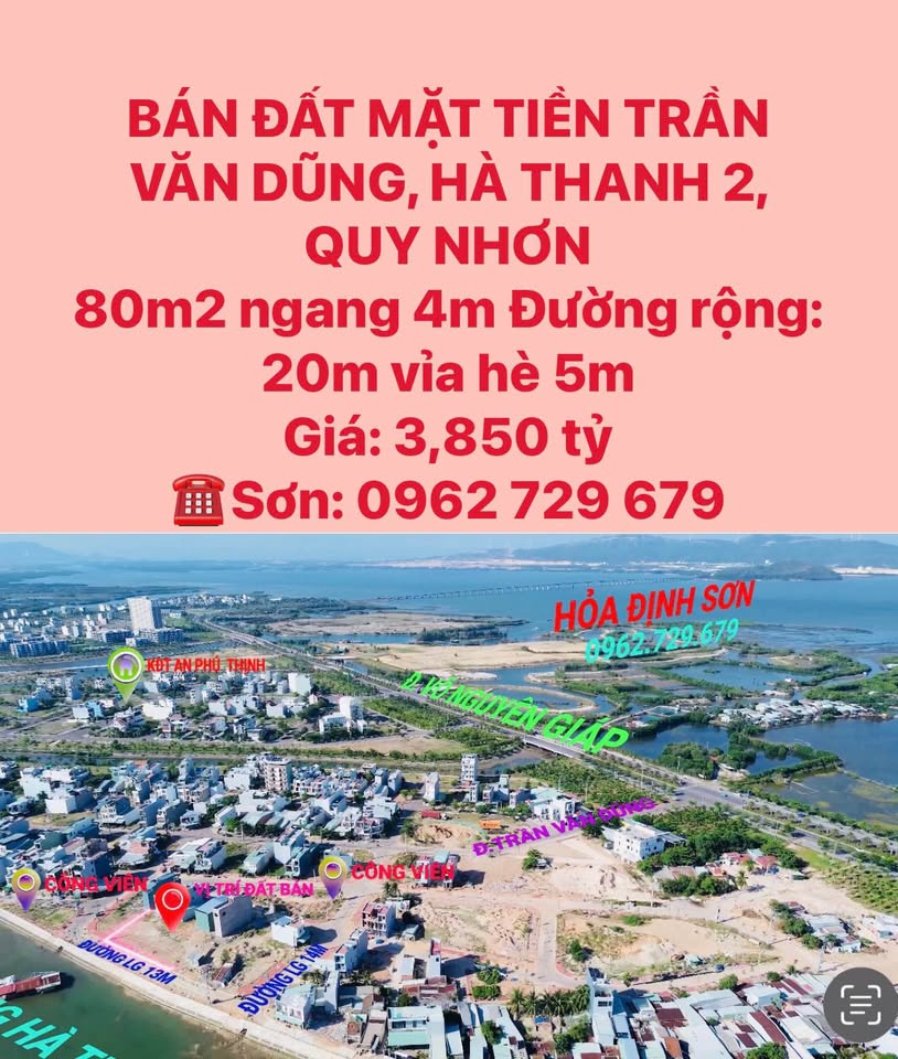 Bán đất mặt tiền 80m2, Trần Văn Dũng, Quy Nhơn