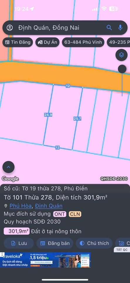 Đất vàng Định Quán, diện tích 12m x 25m, 80m2 thổ cư, giá sốc 760 triệu