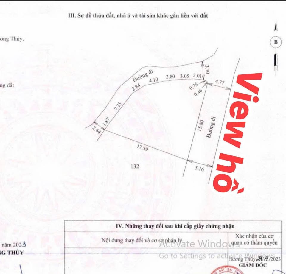 Bán đất view hồ Thủy Lợi, Thủy Dương 206,3m², 3,5 tỷ