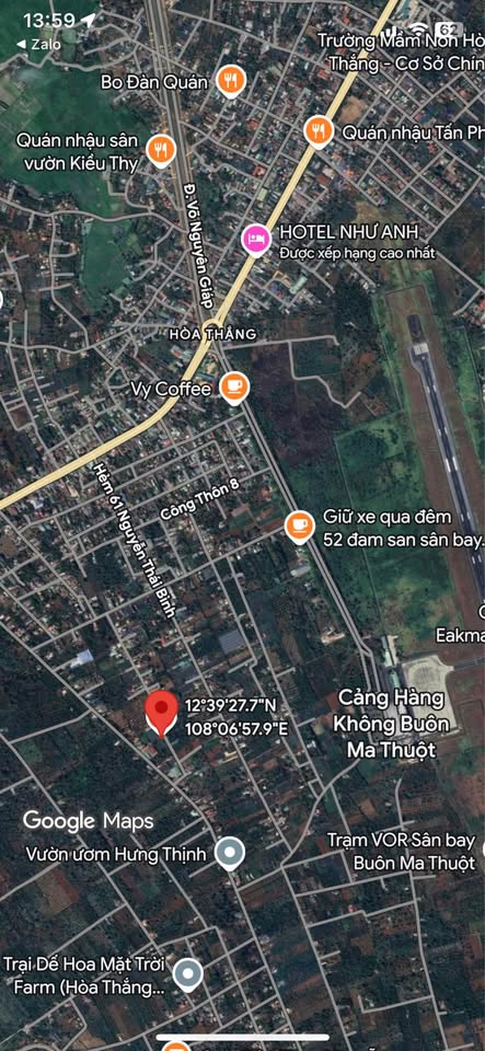 Bán đất full thổ cư 267m2, nở hậu 9m, hướng Bắc, gần sân bay Buôn Ma Thuột