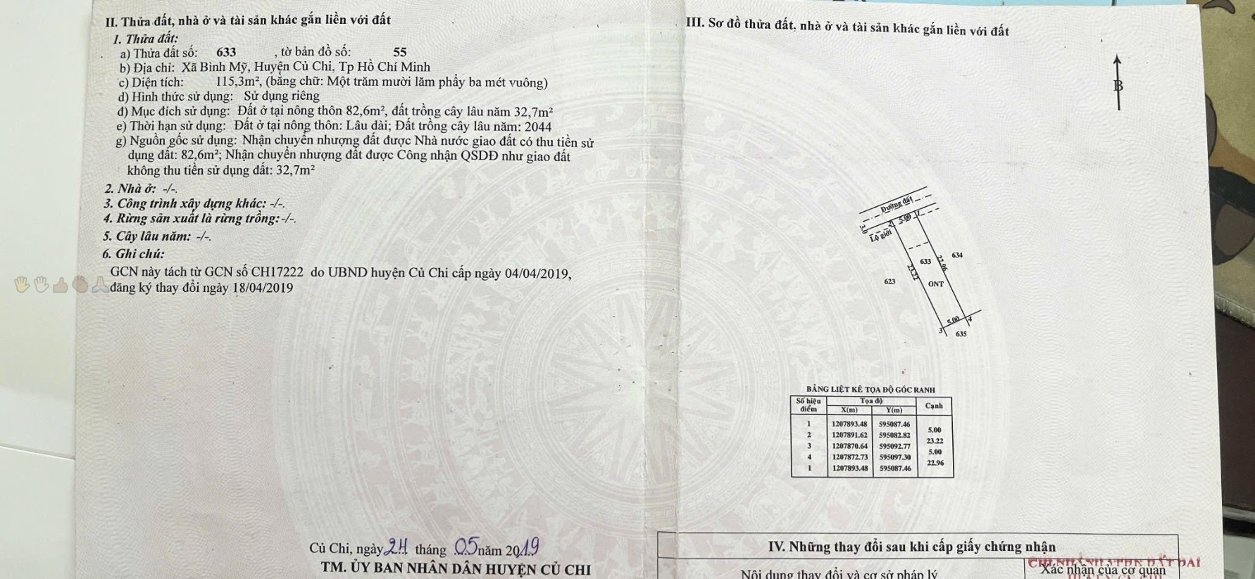 Bán đất thổ cư Củ Chi 5m x 23m, đường ô tô thông, dân cư đông đúc