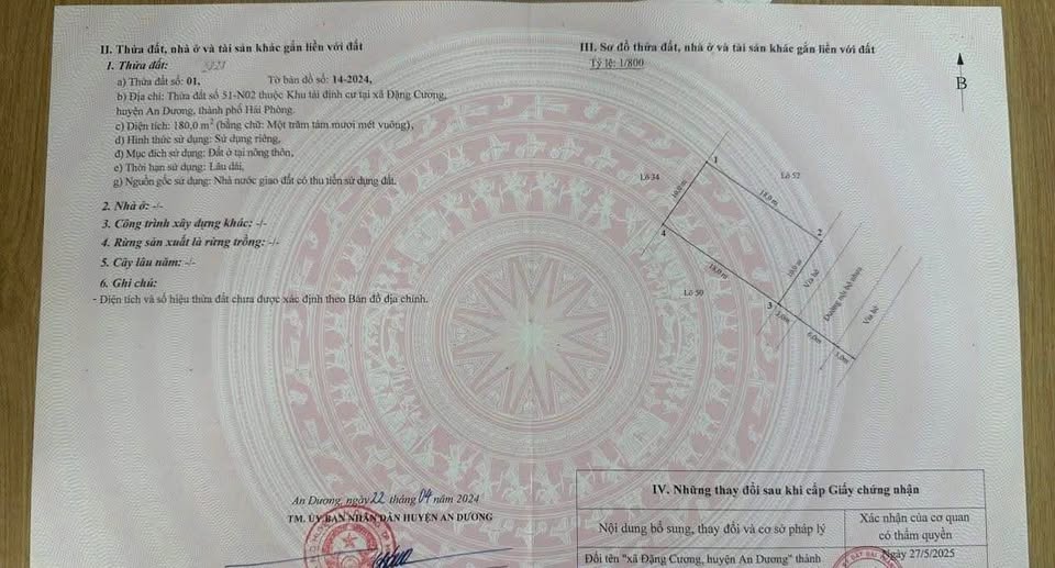 Đất vàng Hải Phòng 180m2 mặt tiền 10m, đường 12m, giá hời