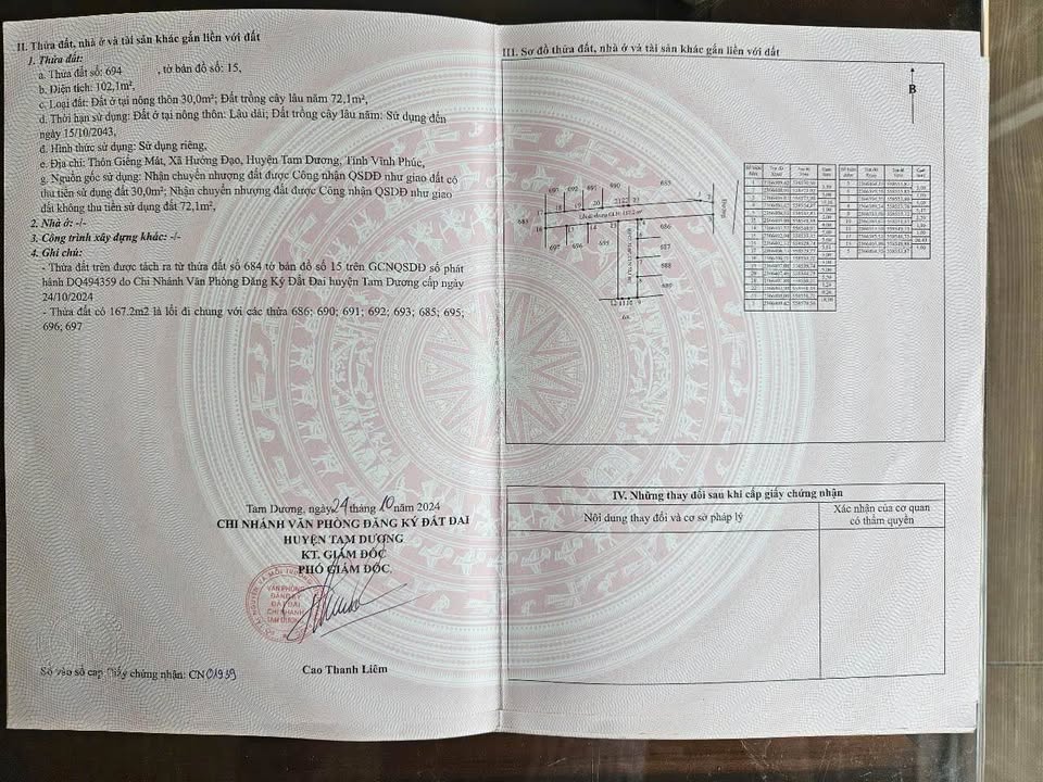 Bán gấp 102m2 đất xã Hướng Đạo, Tam Dương, Vĩnh Phúc - Giá 580 triệu