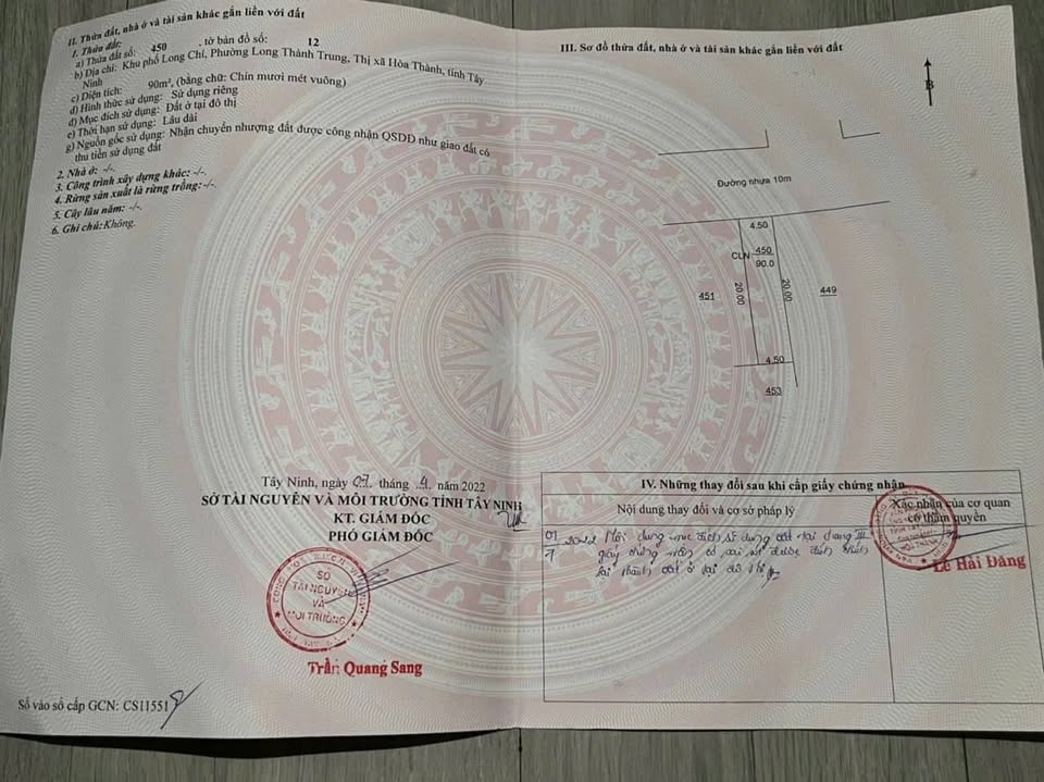 Bán đất thổ cư 90m2, ngang 4.5m, dài 20m, hẻm xe máy, 800 triệu tại Long Thành Trung, Gò Dầu, Tây Ninh