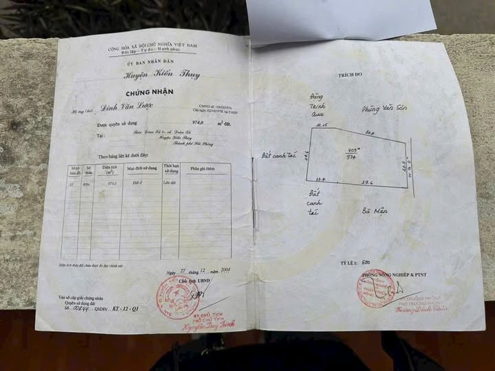 Cần bán lô đất diện tích lớn 974m2 tại khu vực Đoàn Xá, Huyện Kiến Thụy, Thành phố Hải Phòng