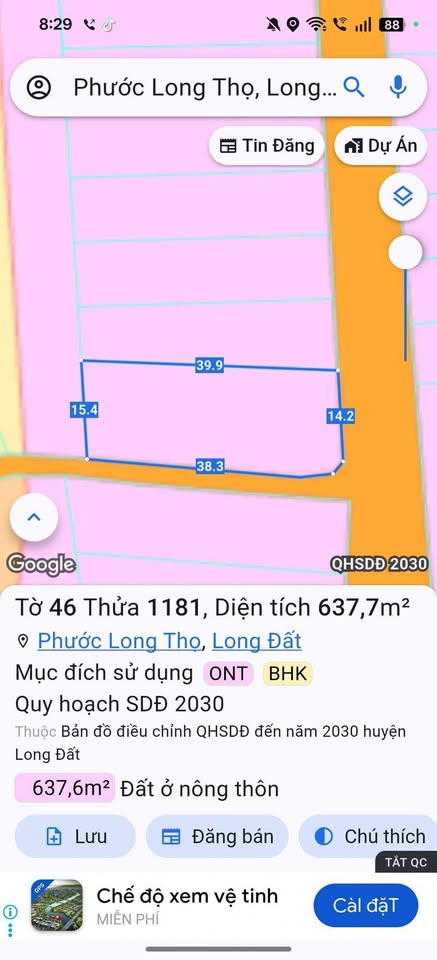 Đất vàng Nguyễn Huệ, Đất Đỏ, lô góc 2 mặt tiền, 639m2, chỉ 3.3 tỷ