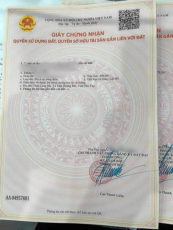 Siêu phẩm đất nền full thổ cư 400m2 tại Tam Dương, Vĩnh Phúc