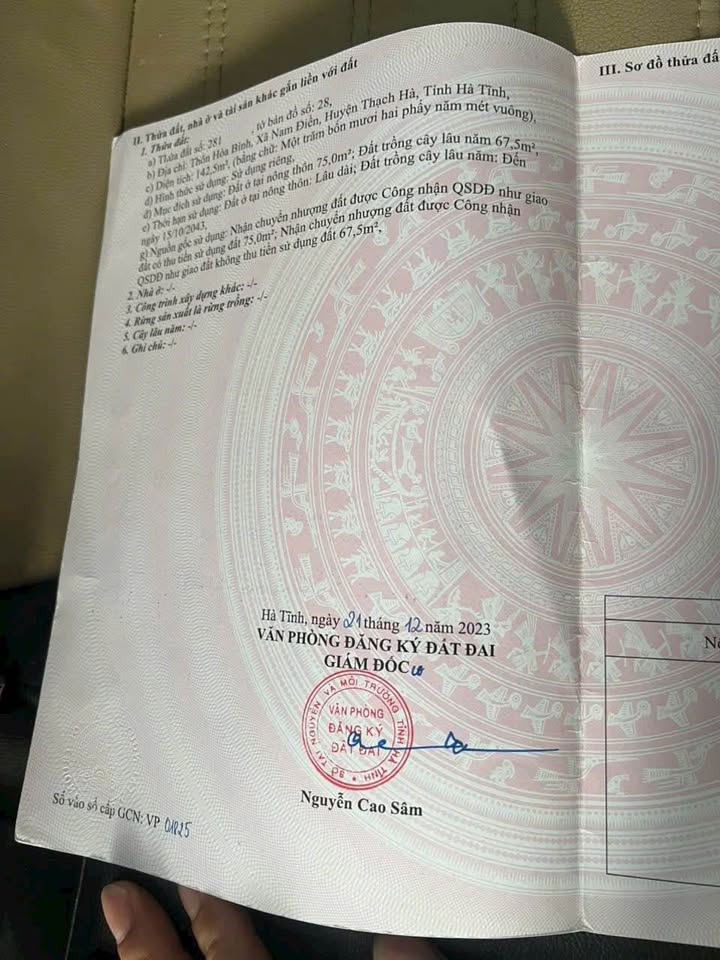 Bán nhanh lô đất 142.5m² tại Thôn Hòa Bình, Thạch Hà, Hà Tĩnh giá chỉ 350 triệu