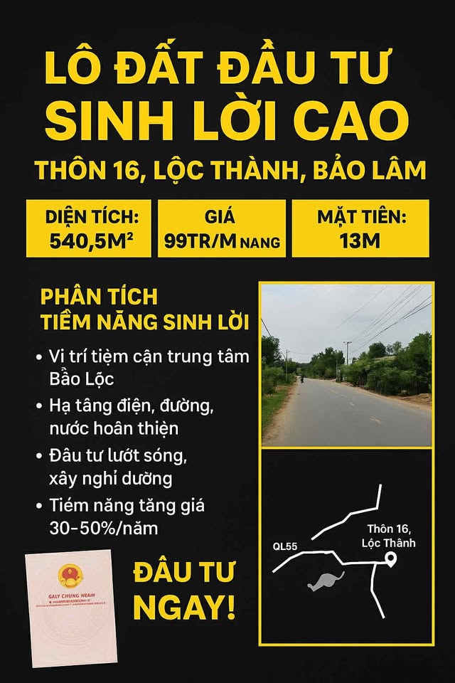 Siêu phẩm đầu tư "chốt lời" tại Thôn 16, xã Lộc Thành, Bảo Lâm, Lâm Đồng đây anh em ơi