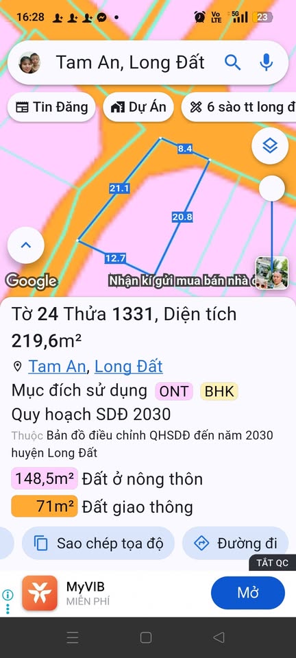 Đất 2 mặt tiền đường 19 Tam Phước, nở hậu, khu dân cư đông đúc